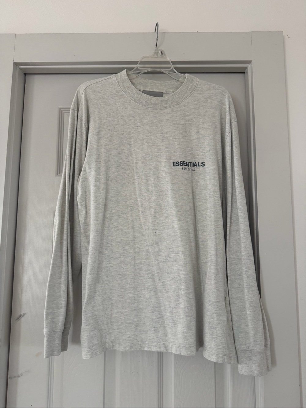 Essentials Men’s Long-Sleeve Tee - Light Gray with Small Logo